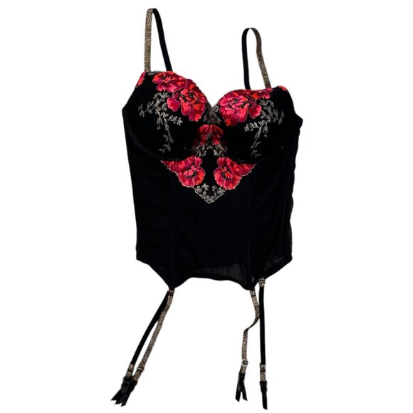 Victoria’s Secret 34D Floral Lace Bustier Corset Black Intimates Bra Party - Picture 2 of 8